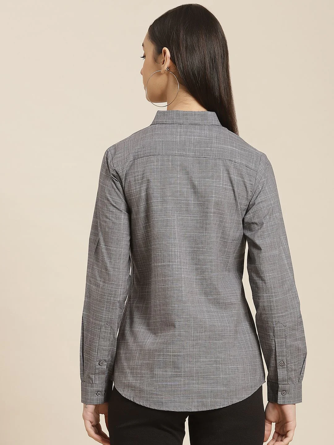 Hancock Women Grey Standard Slim Fit Pure Cotton Formal Shirt - Image 4