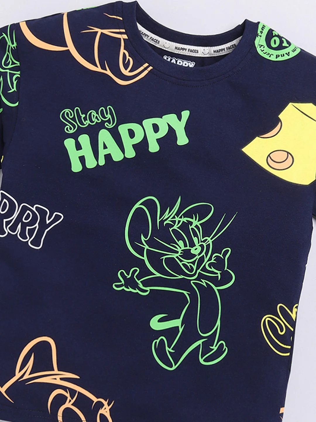 Happy Faces Boys Tom & Jerry Print Drop-Shoulder Sleeves Pure Cotton T-shirt - Image 4