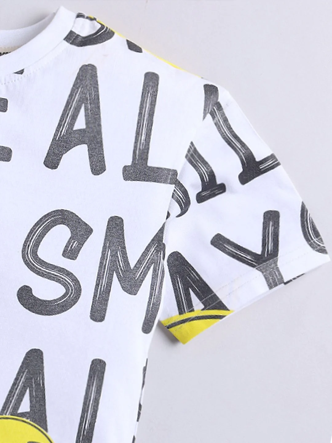 Happy Faces Boys Typography Printed Drop-Shoulder Sleeves Pure Cotton T-shirt - Image 5