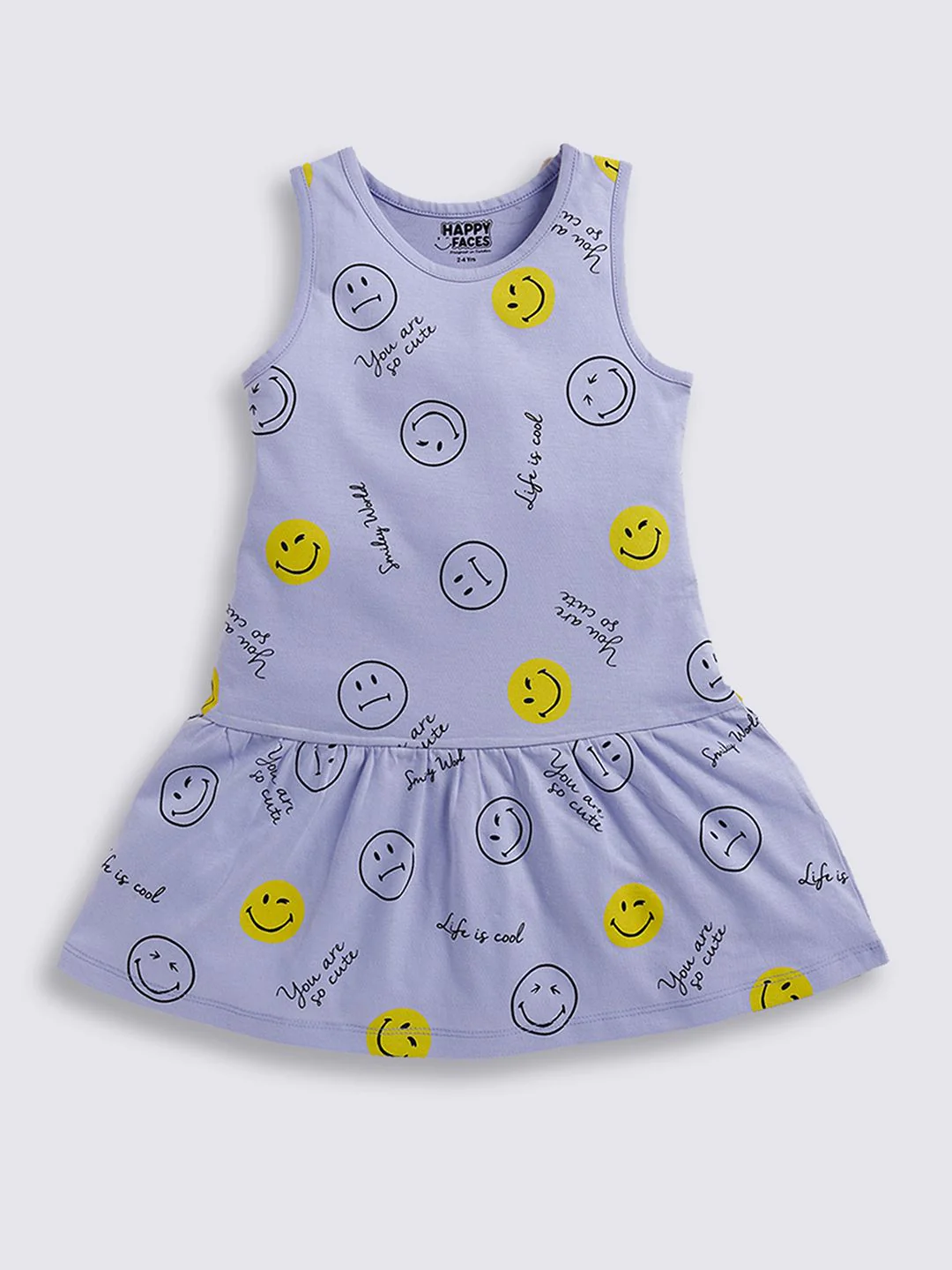 Happy Faces Pure Cotton Smiley Print A-Line Dress - Image 2