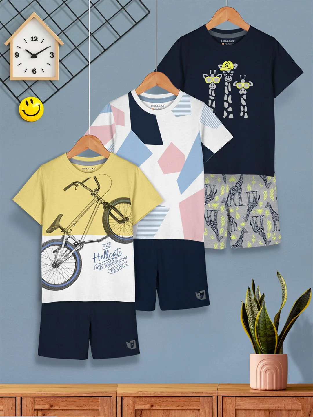 HELLCAT Boys Pack Of 3 Printed T-shirt with Shorts