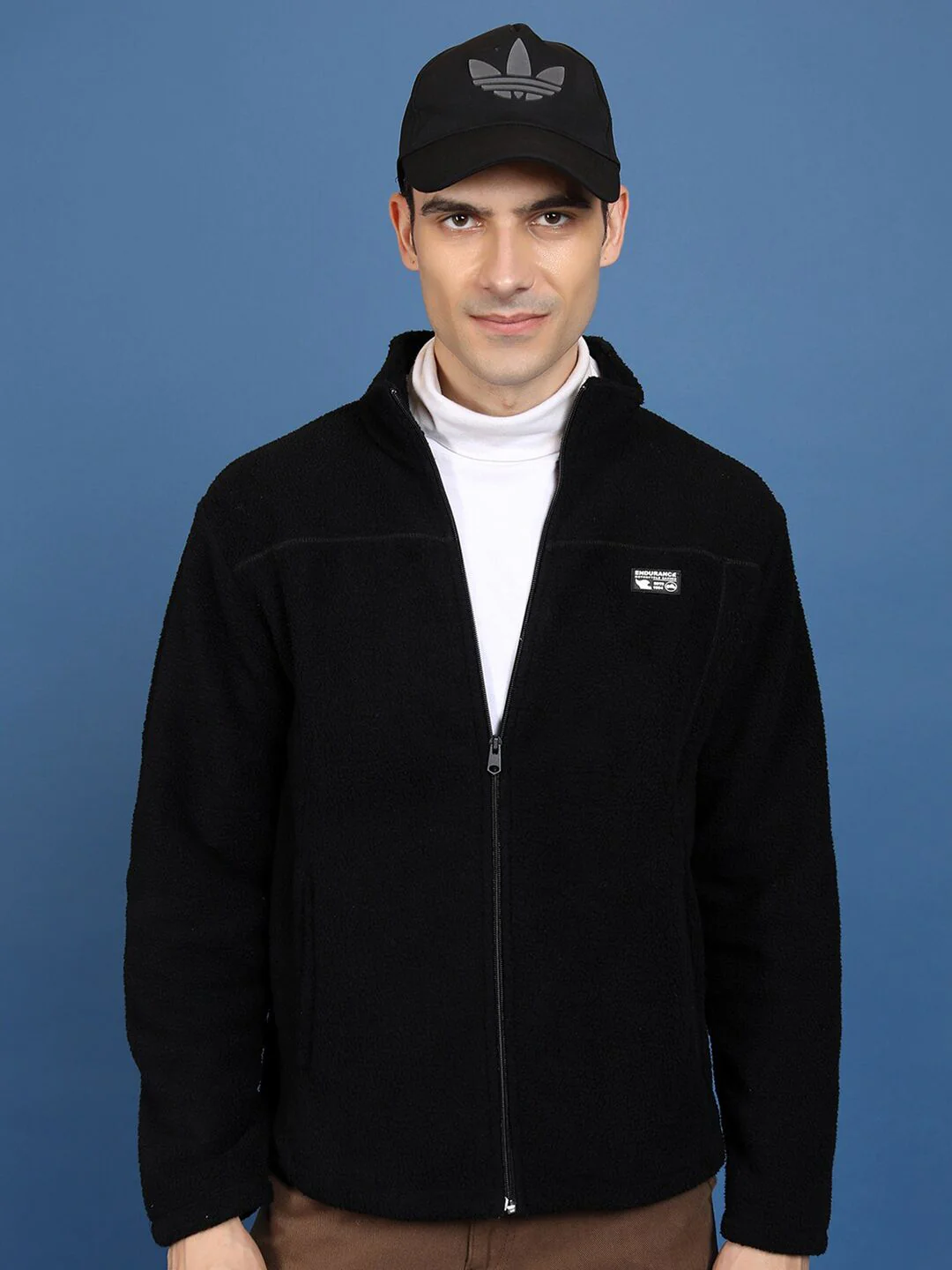 HIGHLANDER Black High Neck Long Sleeves Front-Open Sweatshirt