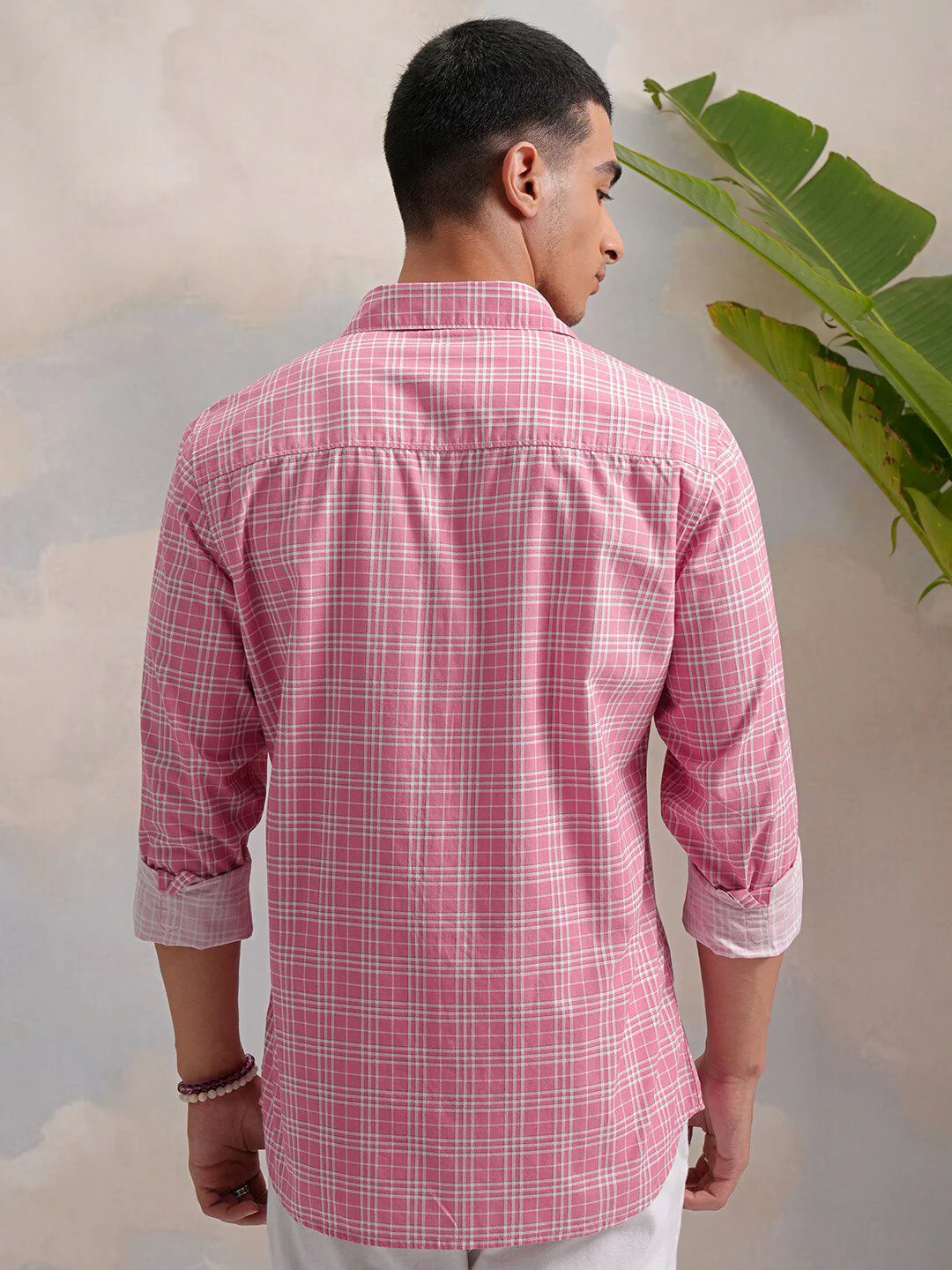 HIGHLANDER Classic Pink Slim Fit Tartan Checked Spread Collar Cotton Casual Shirt - Image 4
