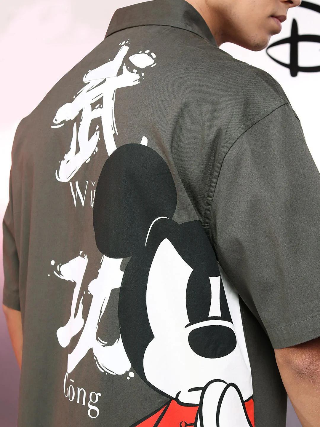 Highlander Disney Men Grey Mickey Printed Oversized Casual Shirt - Image 3