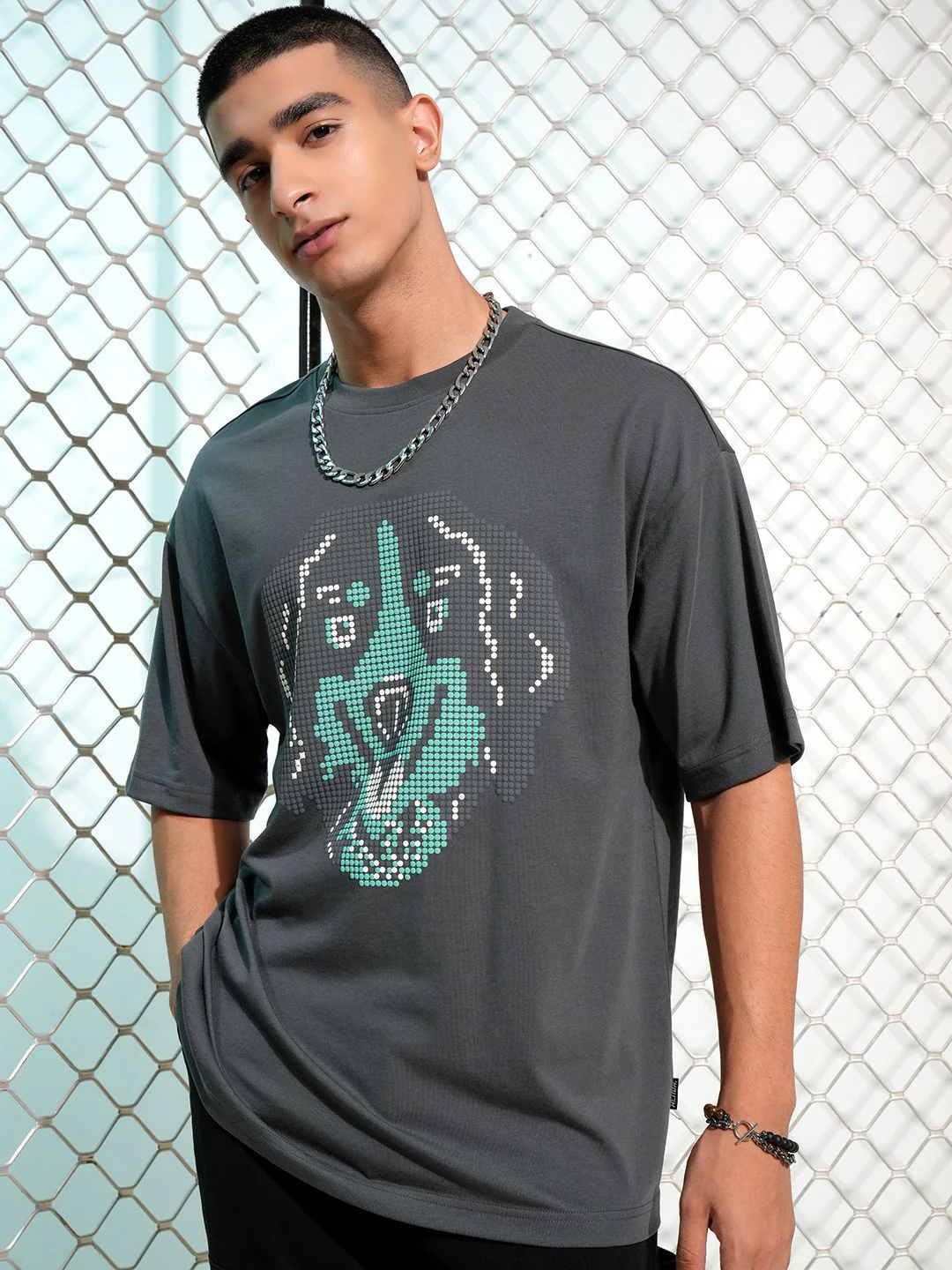 HIGHLANDER Graphic Printed Round Neck Drop-Shoulder Sleeves Oversized T-Shirt