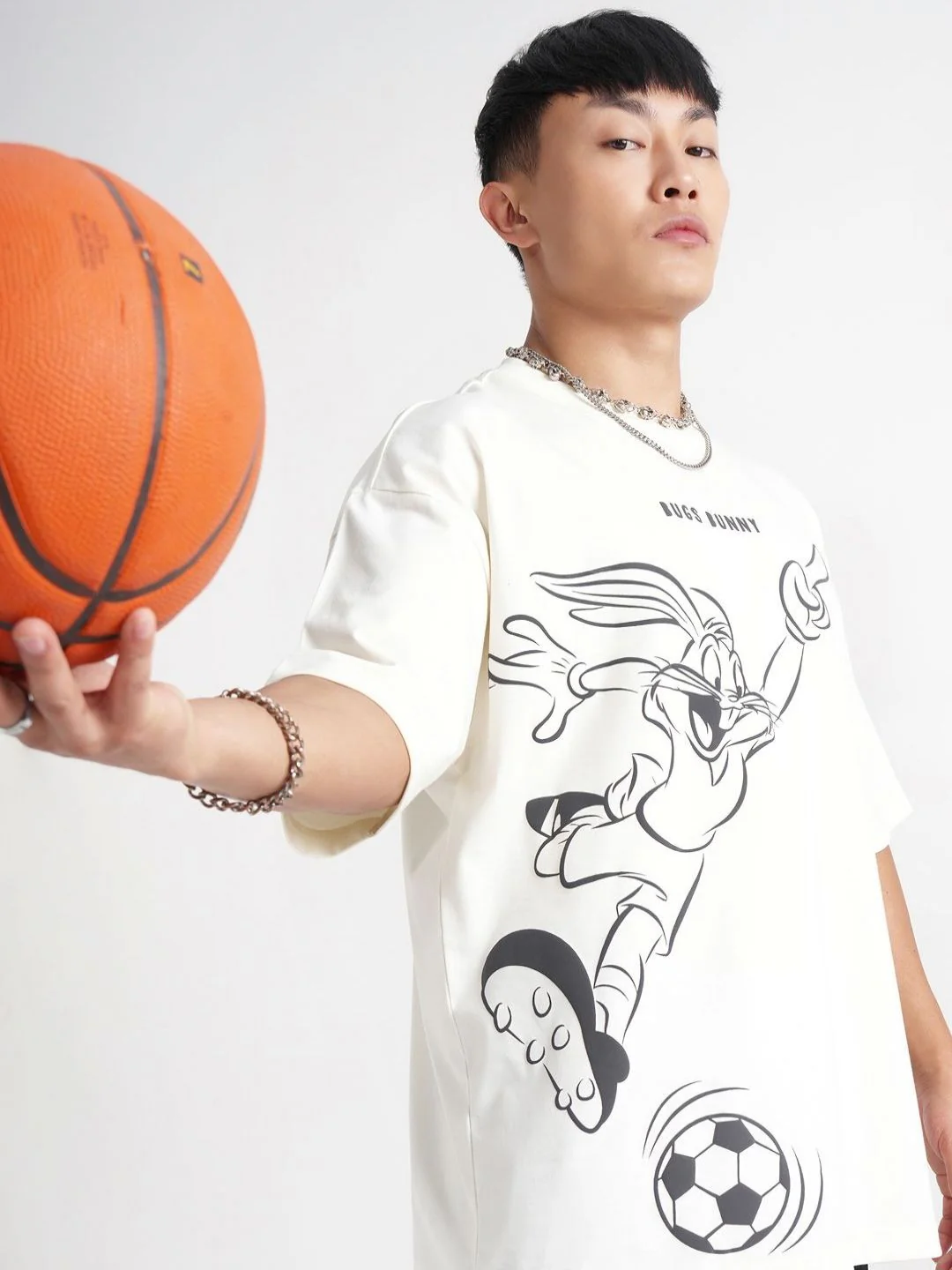 HIGHLANDER Looney Tunes Printed Round Neck Drop-Shoulder Sleeves Oversized T-shirt - Image 4