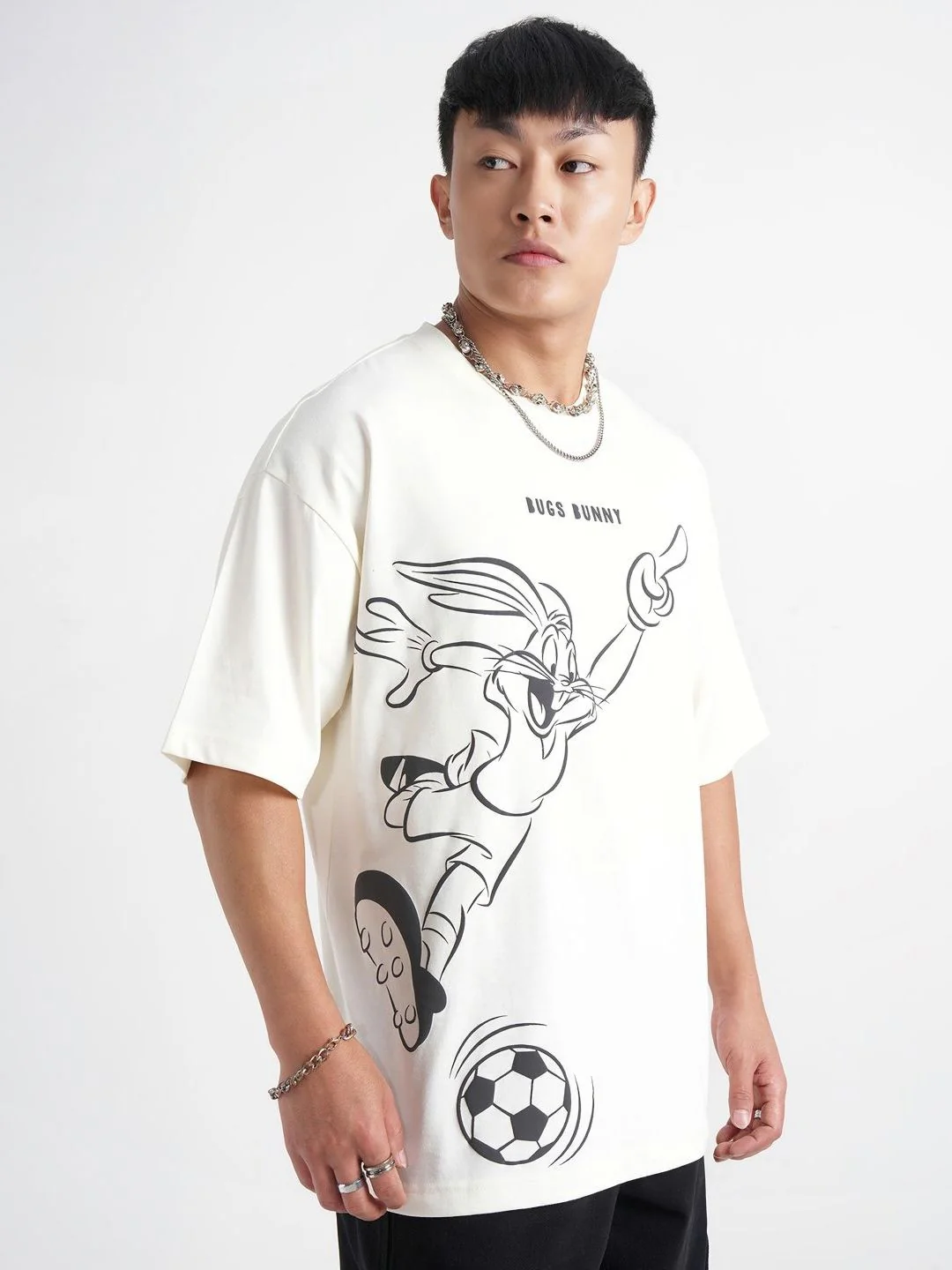 HIGHLANDER Looney Tunes Printed Round Neck Drop-Shoulder Sleeves Oversized T-shirt - Image 6