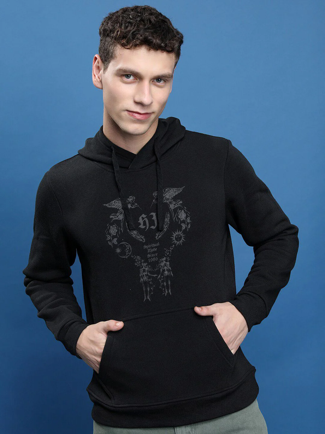 HIGHLANDER Men Black Printed Cotton Pullover Sweatshirt - Image 3