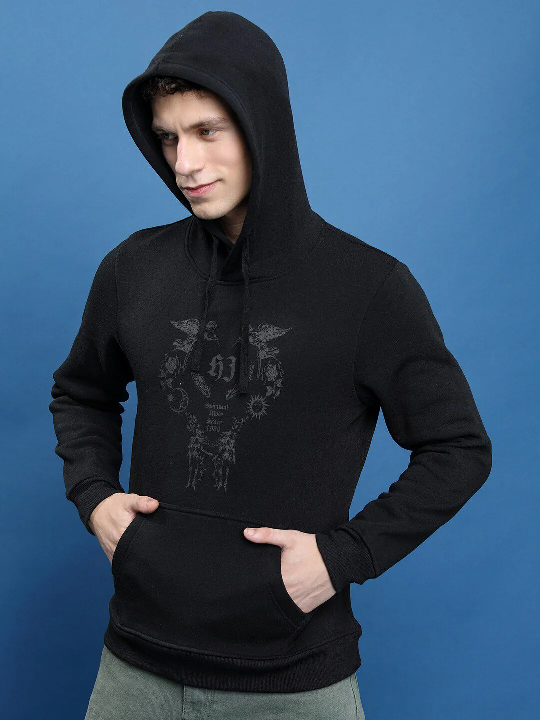 HIGHLANDER Men Black Printed Cotton Pullover Sweatshirt - Image 4
