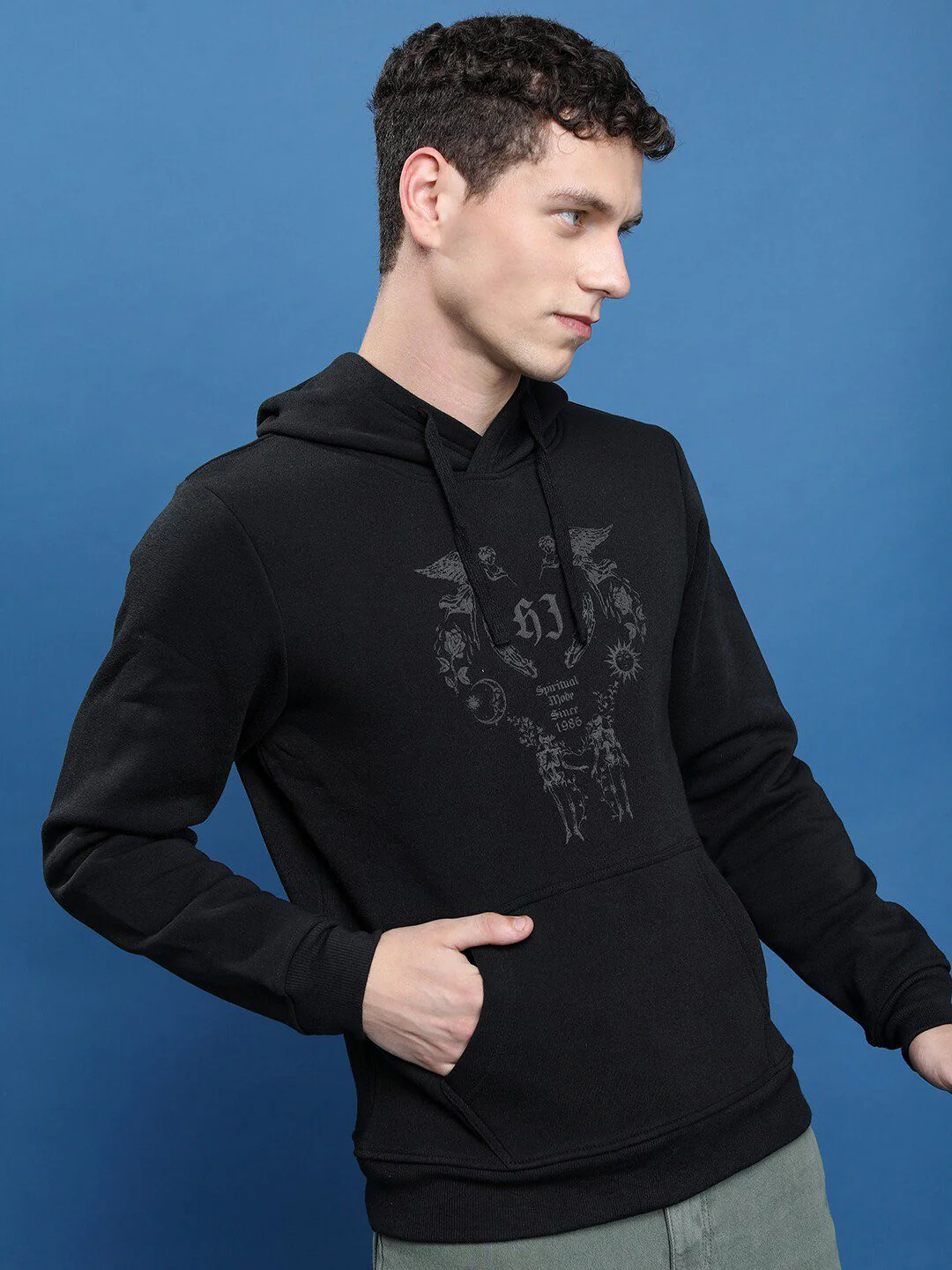 HIGHLANDER Men Black Printed Cotton Pullover Sweatshirt - Image 5