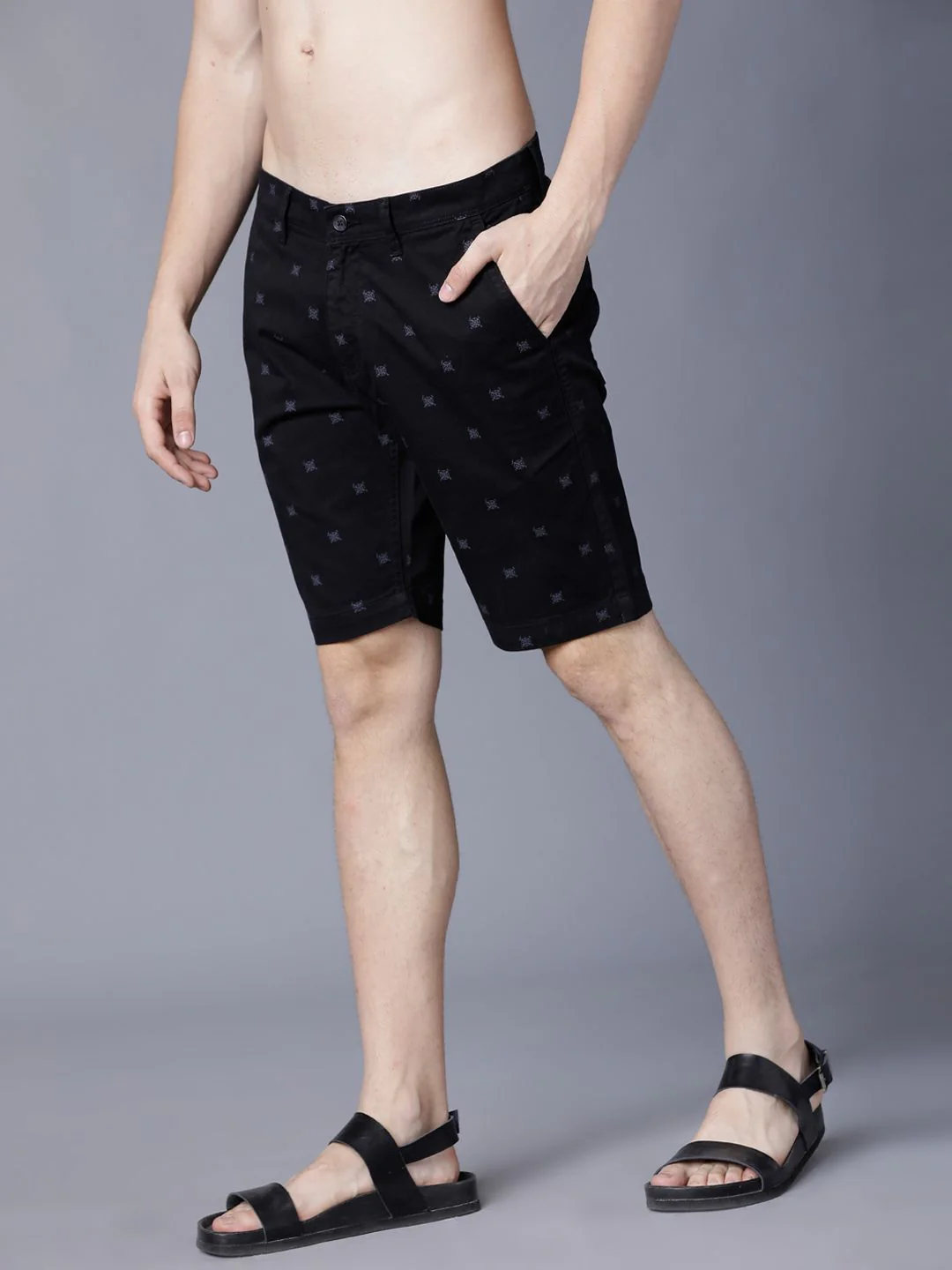 HIGHLANDER Men Black Printed Slim Fit Regular Shorts - Image 3