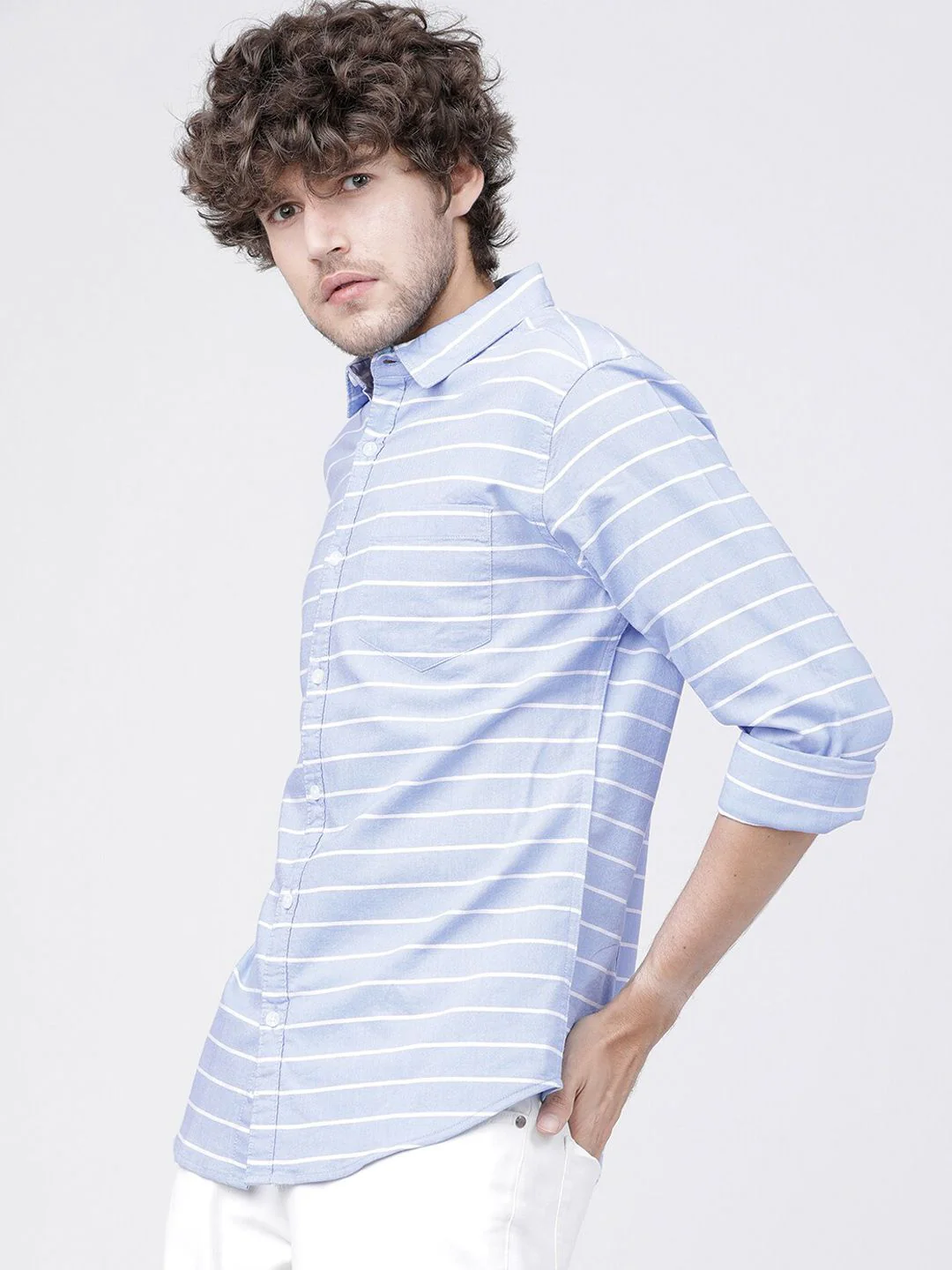 HIGHLANDER Men Blue Slim Fit Striped Casual Shirt - Image 5