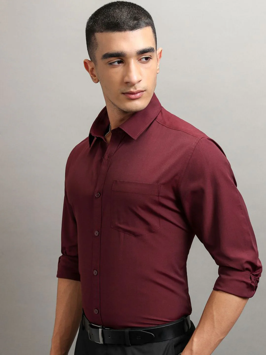 Highlander Men Burgundy Solid Formal Slim Fit shirt - Image 5
