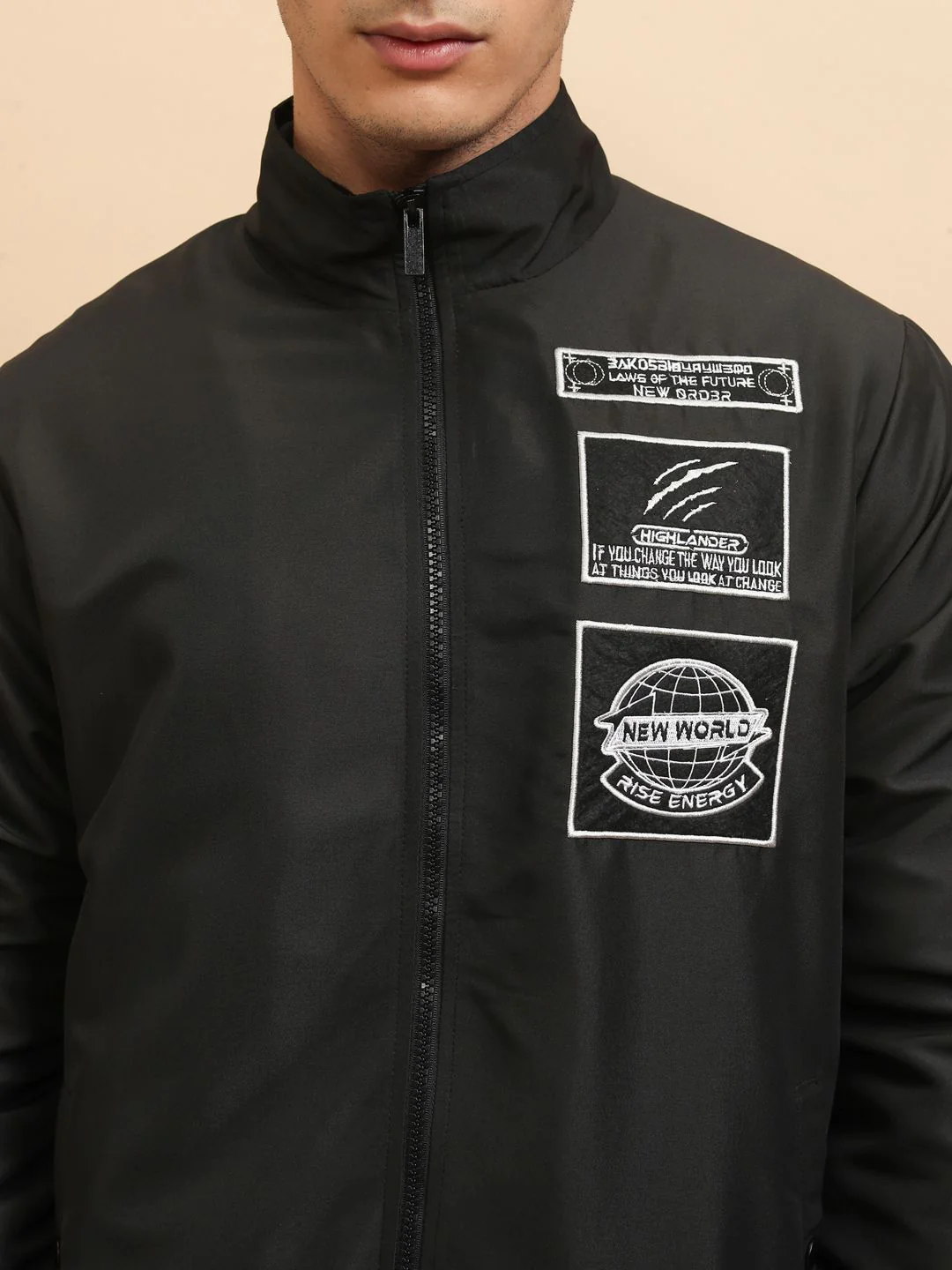 HIGHLANDER Men Crop Outdoor Bomber with Patchwork Jacket - Image 2
