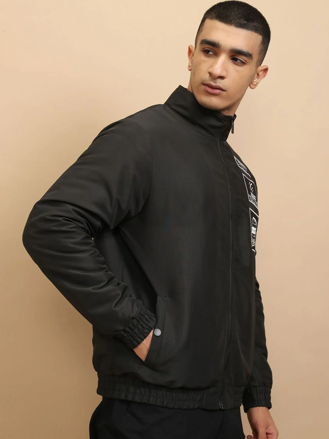 HIGHLANDER Men Crop Outdoor Bomber with Patchwork Jacket - Image 3