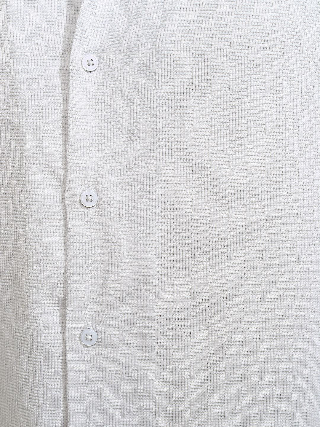HIGHLANDER Men Dobby Textured Solid Cuban Collar Relaxed Shirt - Image 7