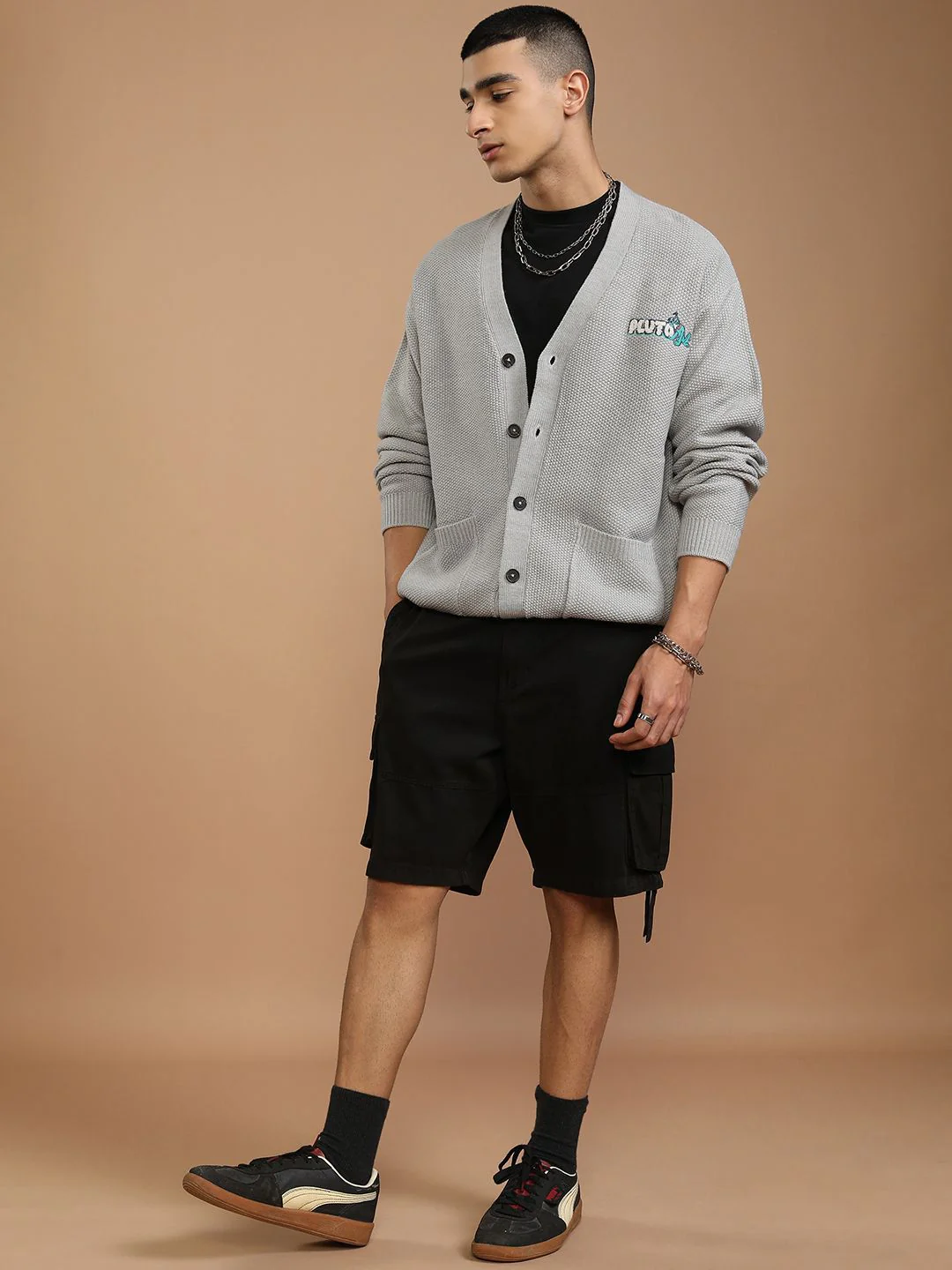 HIGHLANDER Men Embroidered Ribbed Cardigan with Embellished Detail - Image 6