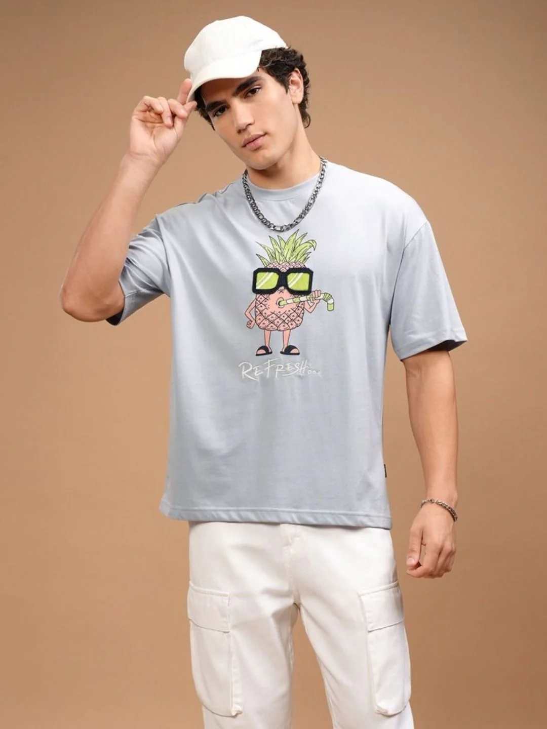 HIGHLANDER Men Graphic Printed Applique Round Neck Cotton Relaxed Fit T-shirt