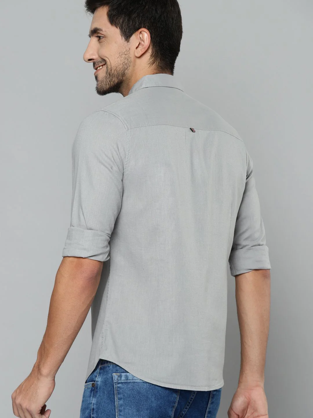 HIGHLANDER Men Grey Cotton Linen Solid Slim Fit Casual Shirt - Image 4