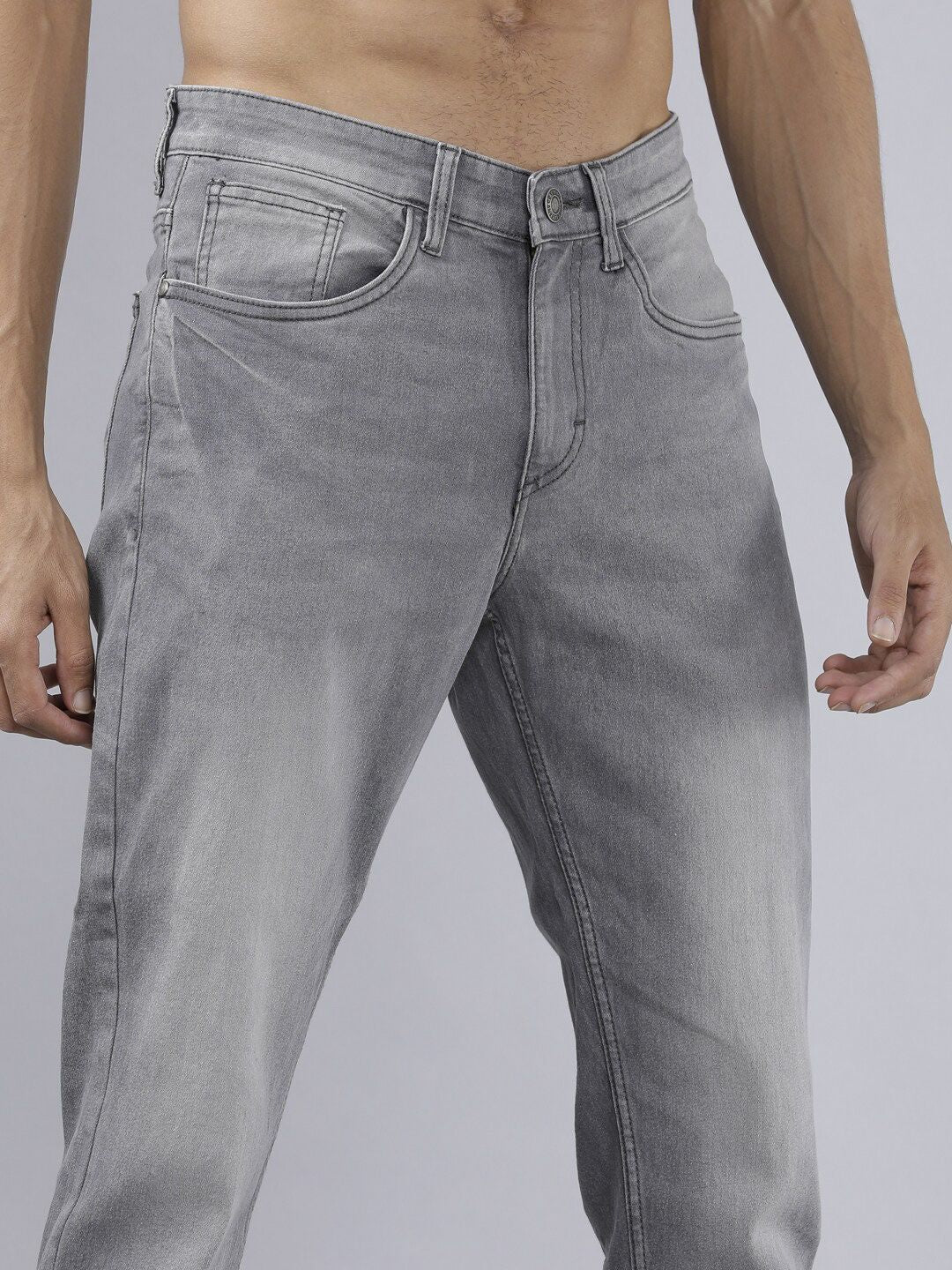 HIGHLANDER Men Grey Tapered Fit Mid-Rise Clean Look Stretchable Jeans - Image 4