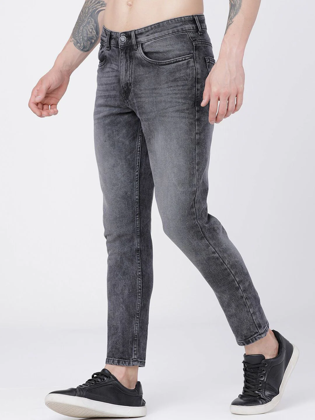 HIGHLANDER Men Grey Tapered Fit Mid-Rise Clean Look Stretchable Jeans - Image 3