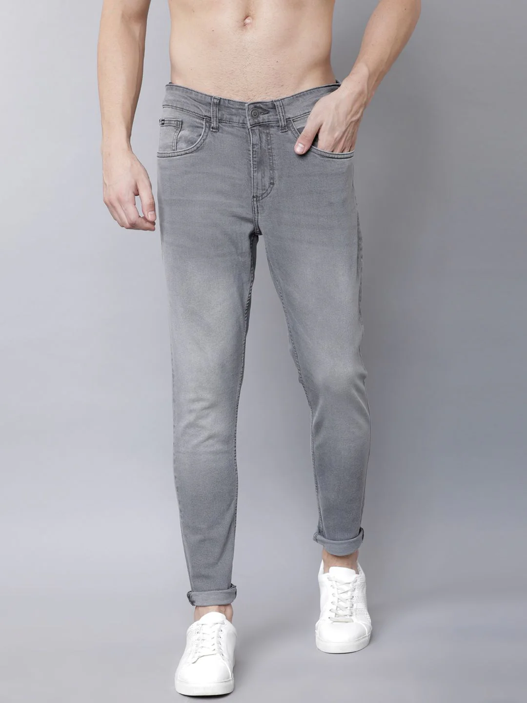 HIGHLANDER Men Grey Tapered Fit Mid-Rise Clean Look Stretchable Jeans - Image 2