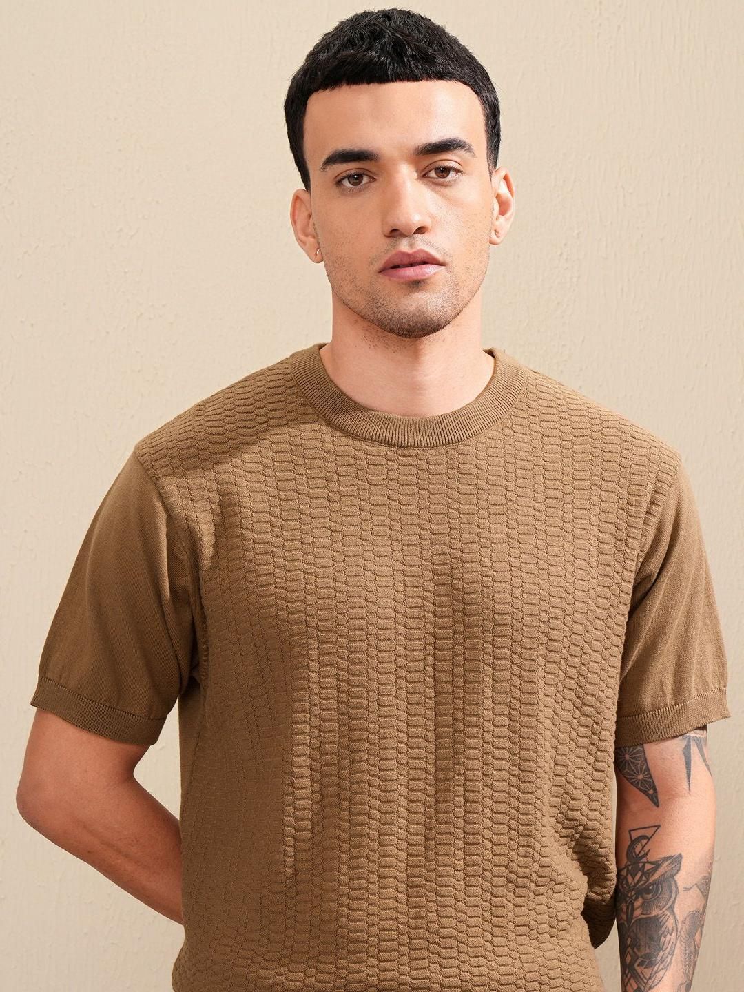 HIGHLANDER Men Knitted Self Design Relaxed Fit Tshirt - Image 6