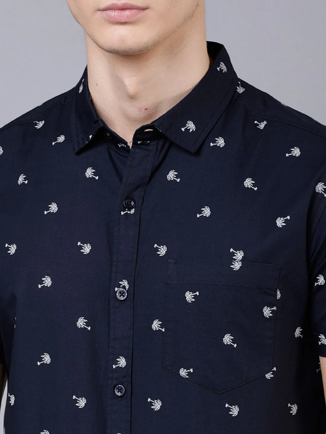 HIGHLANDER Men Navy Blue & White Slim Fit Printed Casual Shirt - Image 2
