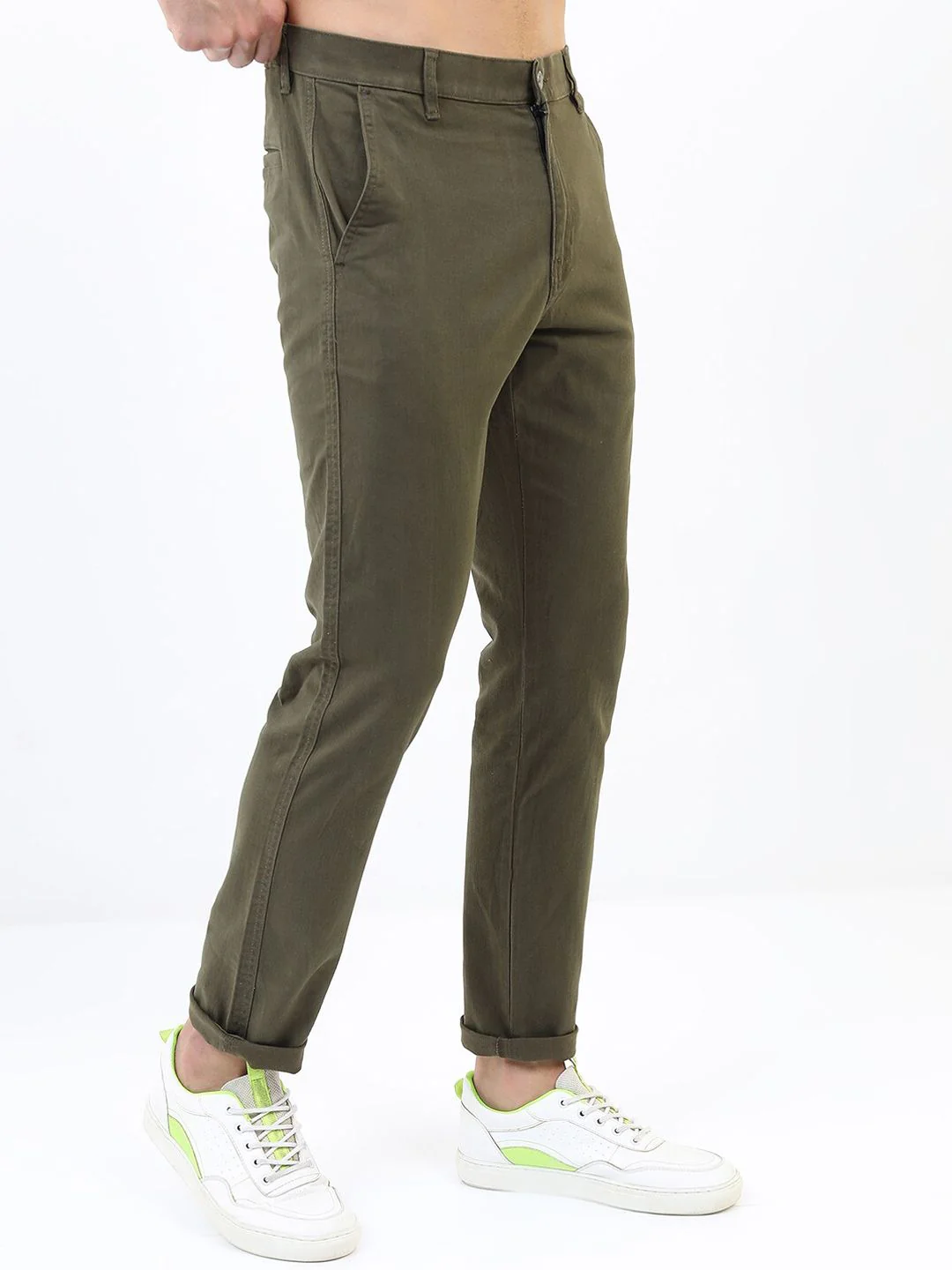 HIGHLANDER Men Olive Green Slim Fit Chinos Trousers - Image 2