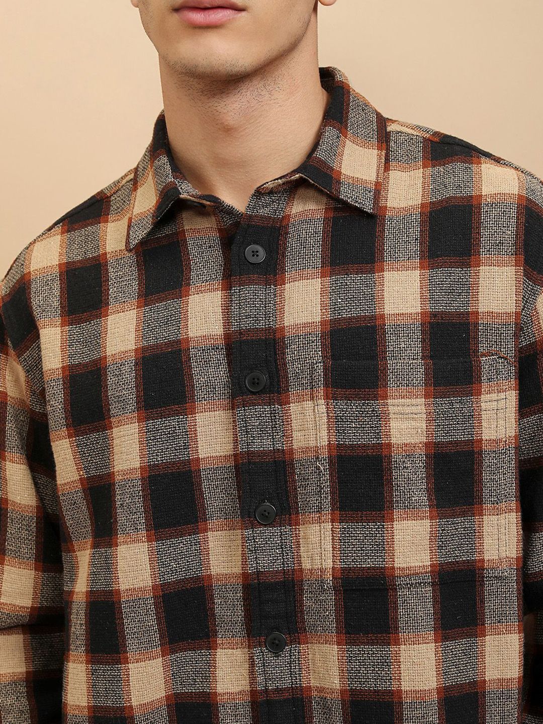 Highlander Men Oversized Textured Dobby Oversized Overshirt - Image 3