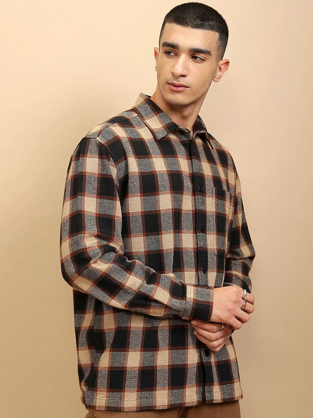 Highlander Men Oversized Textured Dobby Oversized Overshirt - Image 5