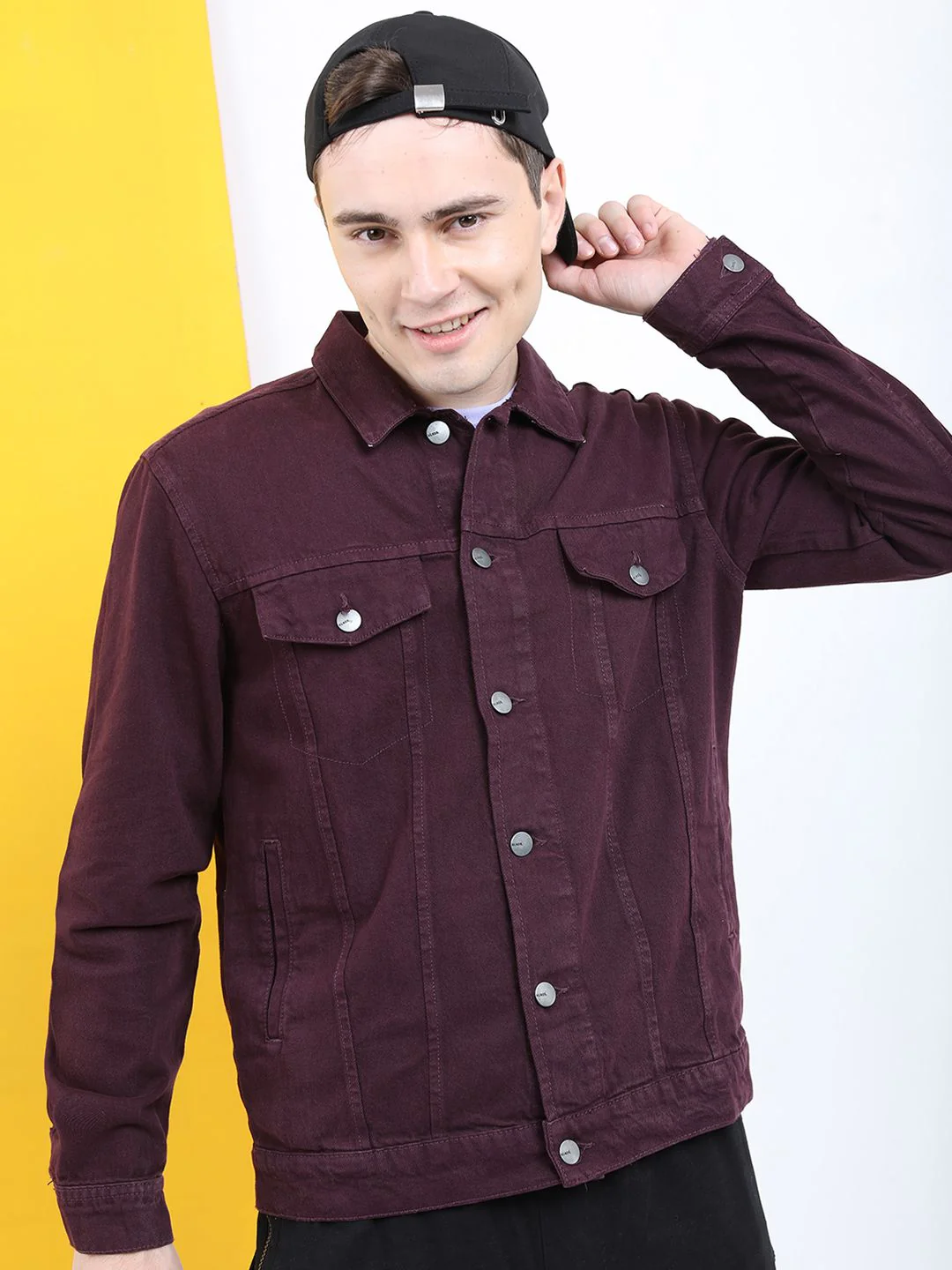 HIGHLANDER Men Purple Solid Denim Jacket - Image 6