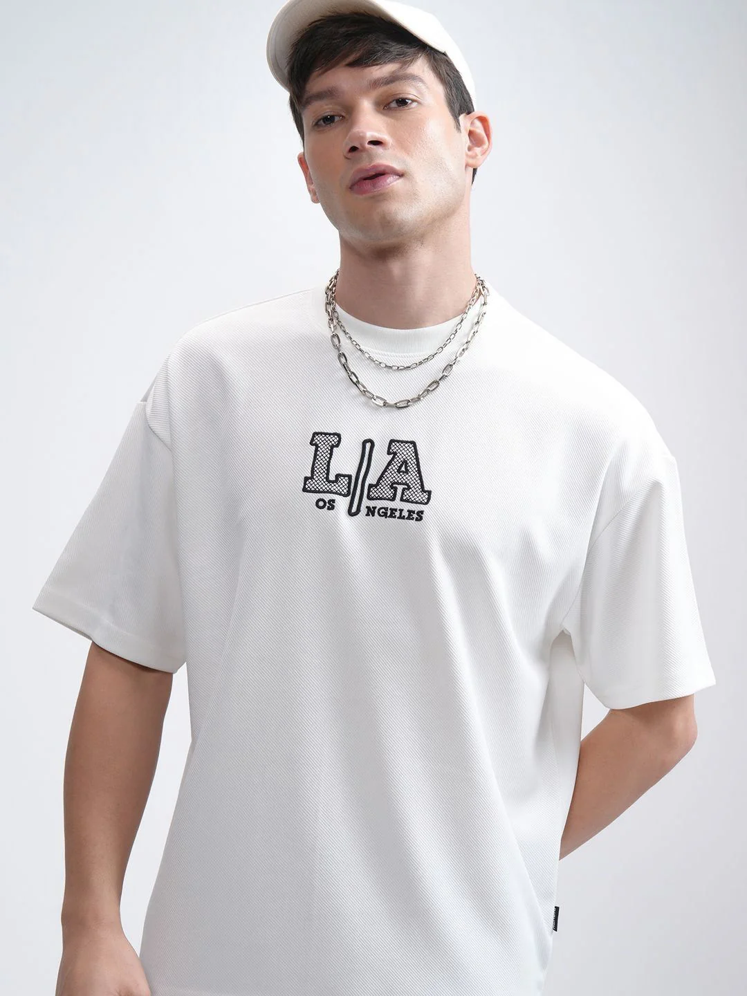 HIGHLANDER Men Round Neck Half Sleeve Oversized Embellished T- Shirt - Image 6