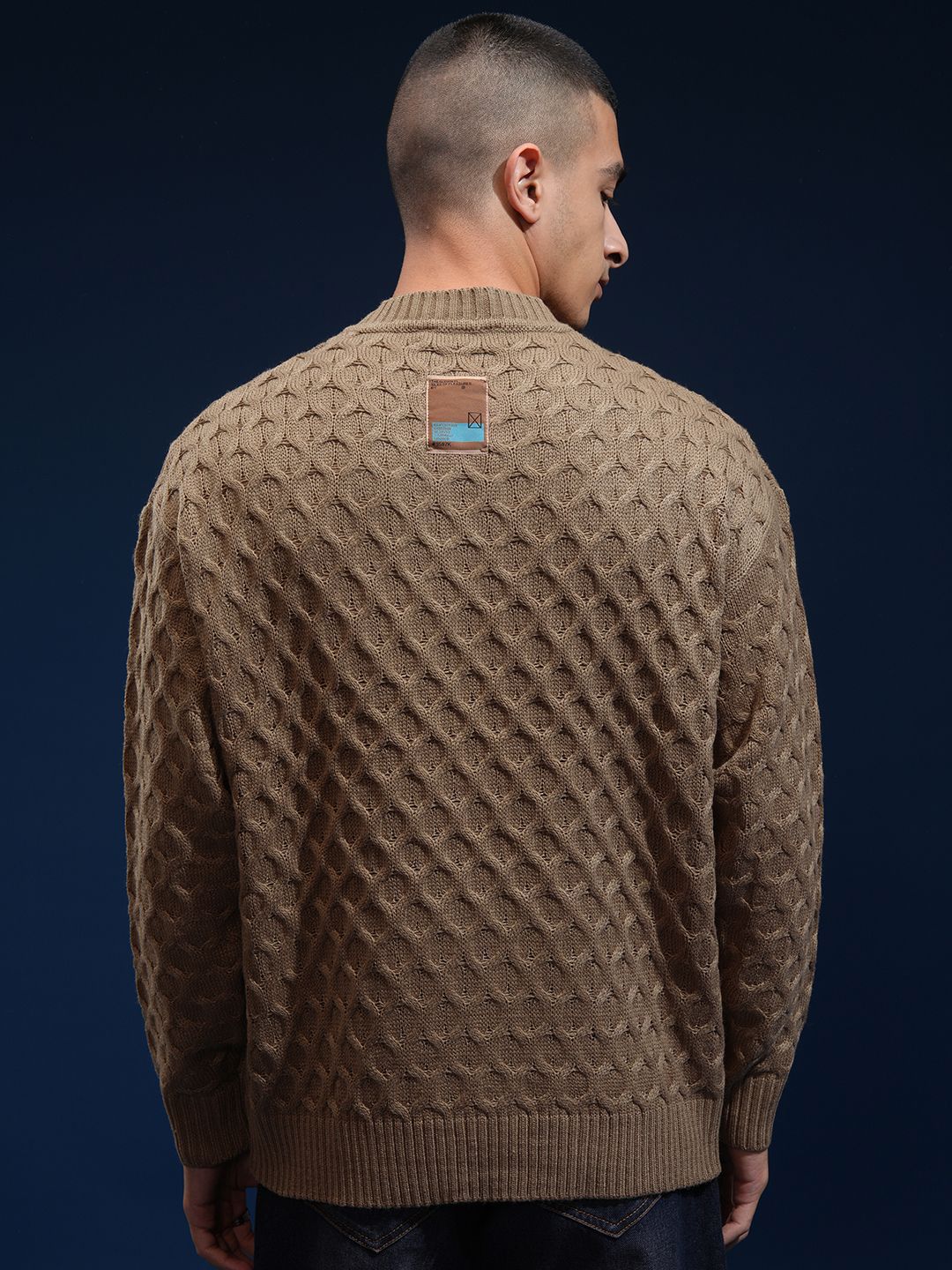 HIGHLANDER Men Self Design Round Neck Drop Shoulder Oversized Sweater - Image 4