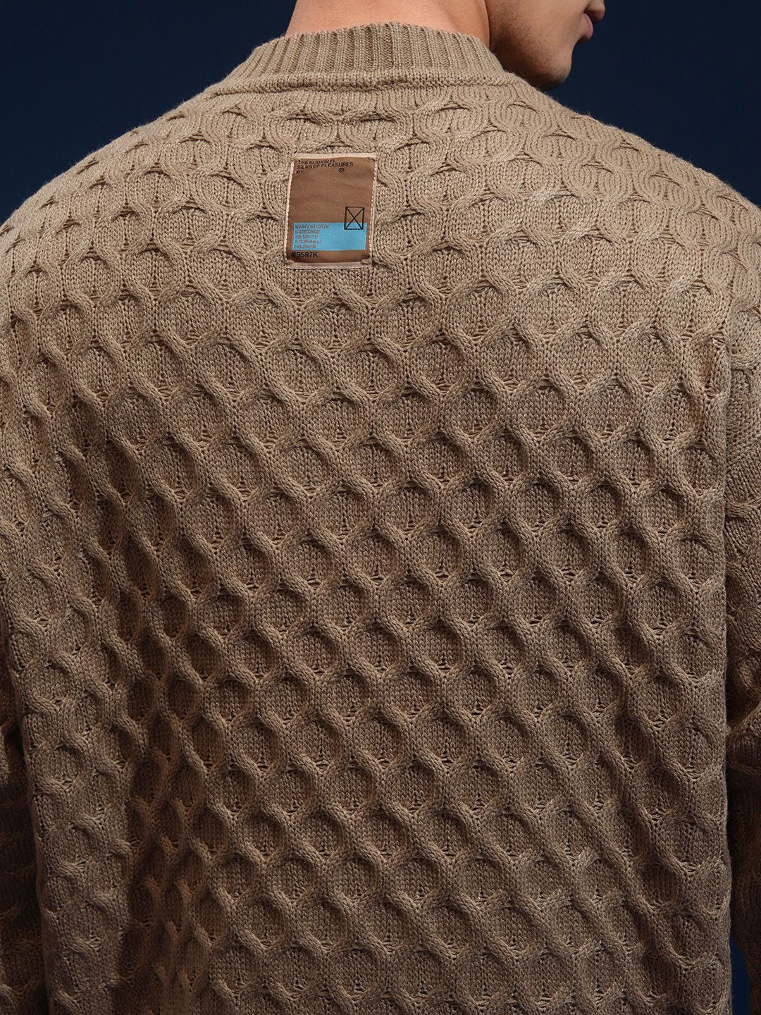 HIGHLANDER Men Self Design Round Neck Drop Shoulder Oversized Sweater - Image 7
