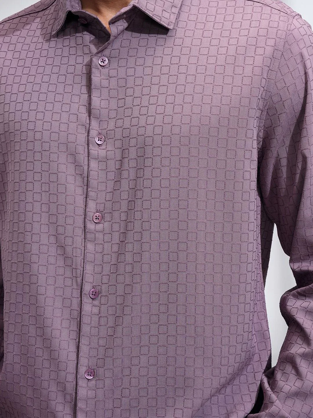 HIGHLANDER Men Slim Fit Spread Collar Textured Solid Casual Shirt - Image 2