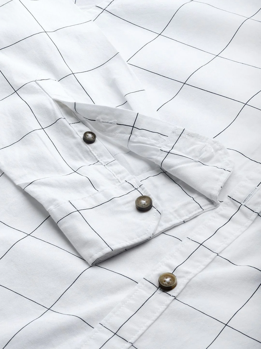HIGHLANDER Men White & Blue Slim Fit Checked Casual Shirt - Image 3
