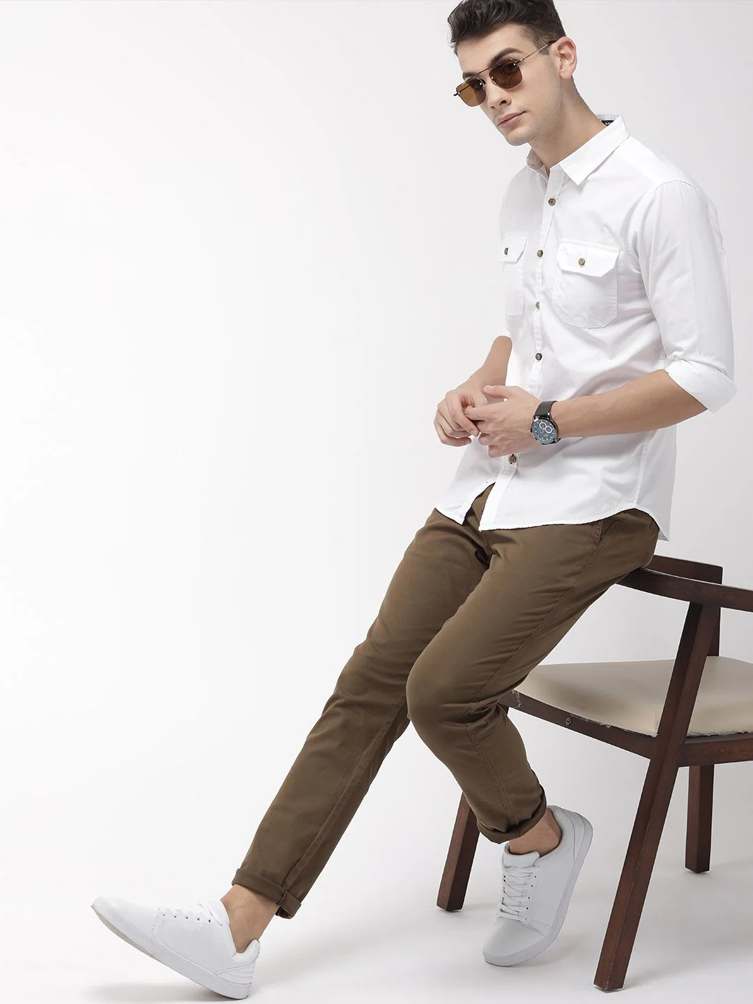 HIGHLANDER Men White Slim Fit Solid Casual Shirt - Image 6