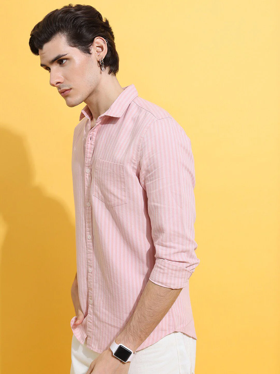 HIGHLANDER Pink Slim Fit Striped Casual Shirt - Image 3