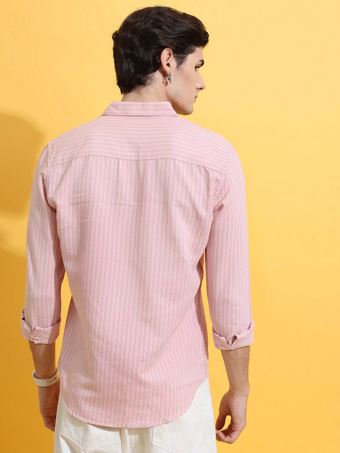 HIGHLANDER Pink Slim Fit Striped Casual Shirt - Image 5