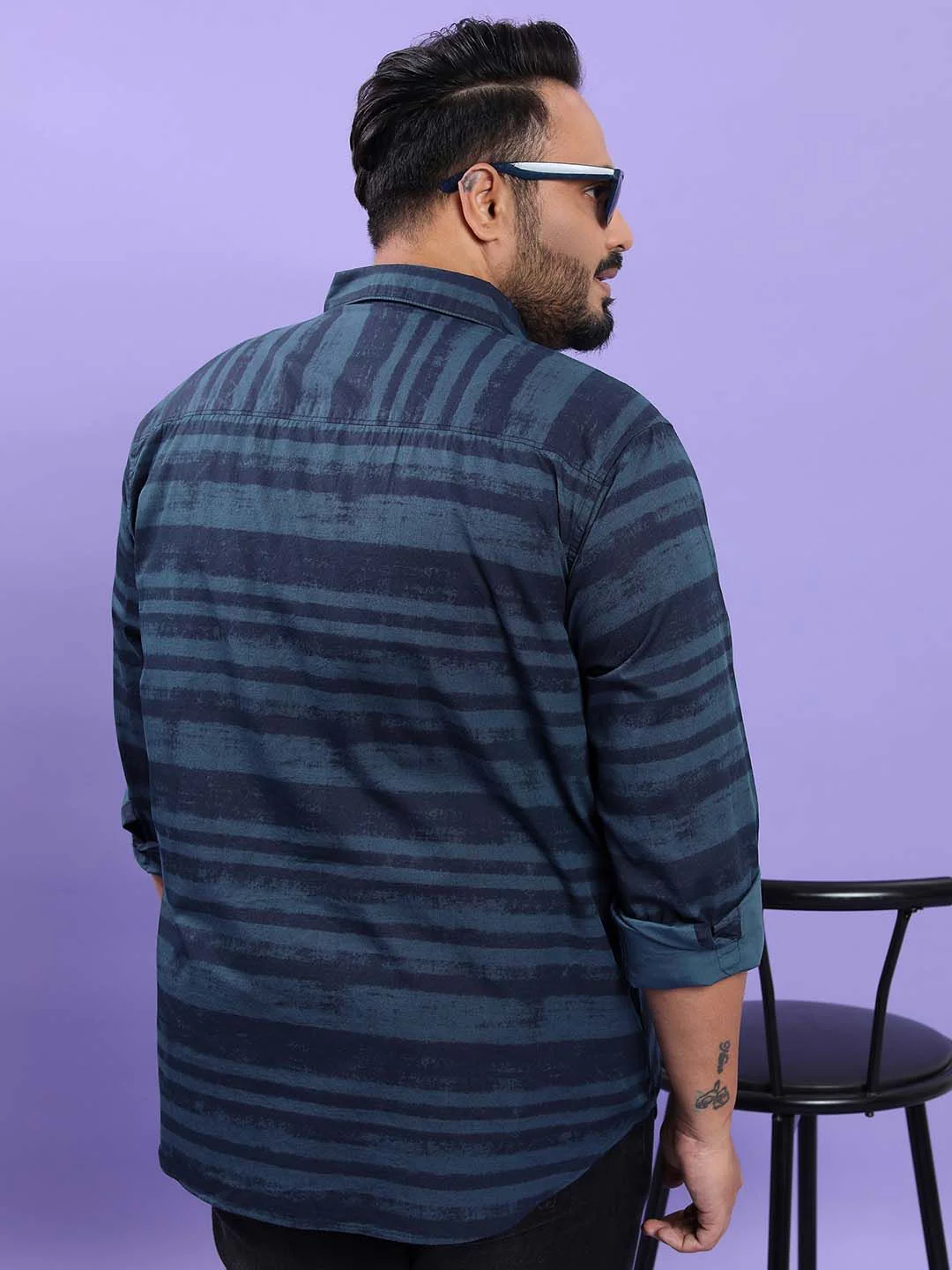 HIGHLANDER Plus Size Horizontal Striped Cotton Casual Shirt - Image 5