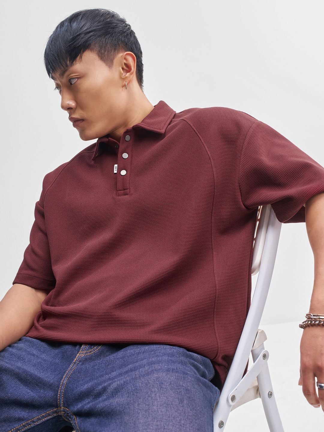 HIGHLANDER Polo Collar Drop-Shoulder Sleeves Oversized Casual T-Shirt - Image 6