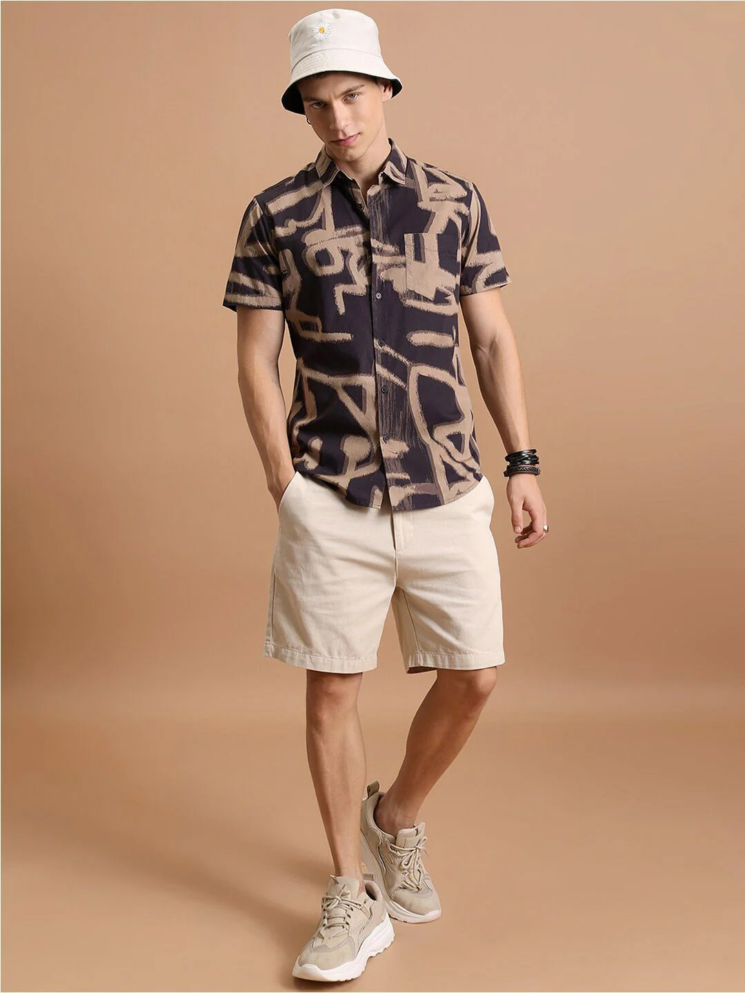 HIGHLANDER Purple and Khaki Abstract Printed Slim Fit Cotton Casual Shirt - Image 4