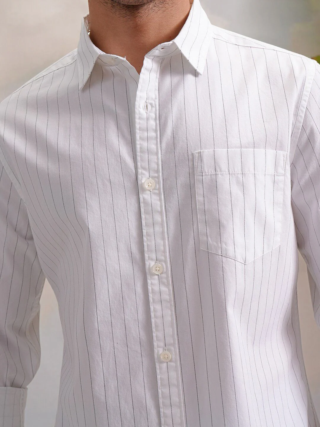 HIGHLANDER White Regular Fit Vertical Striped Casual Shirt - Image 2