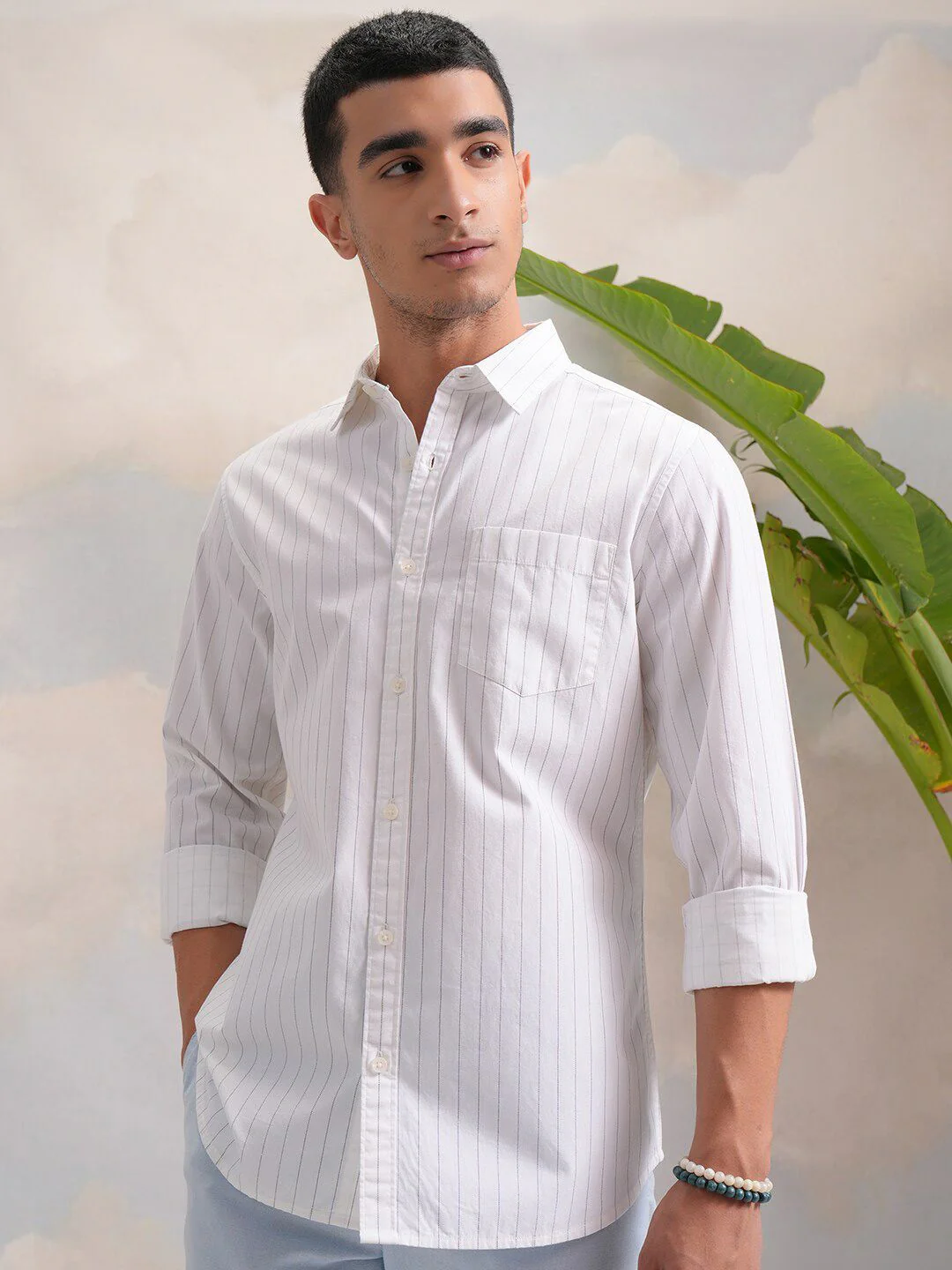 HIGHLANDER White Regular Fit Vertical Striped Casual Shirt - Image 5