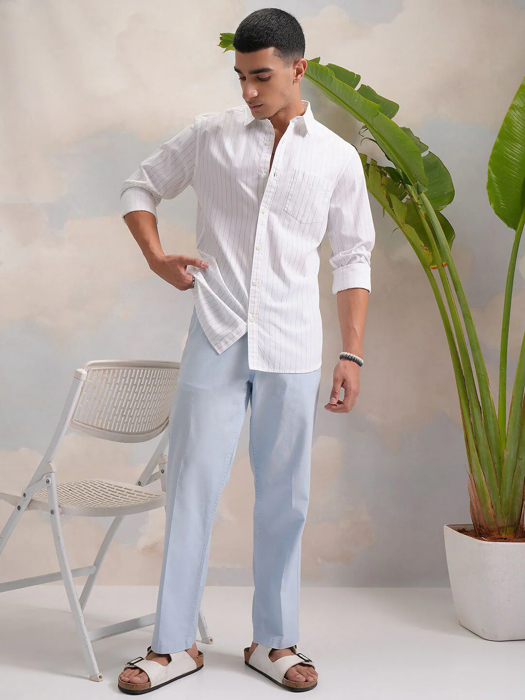HIGHLANDER White Regular Fit Vertical Striped Casual Shirt - Image 6