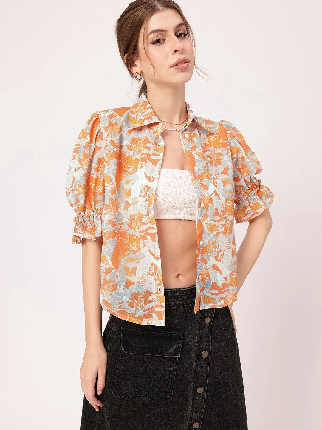 Holiday Charm Tropical Printed Puff Sleeves Shirt - Image 3