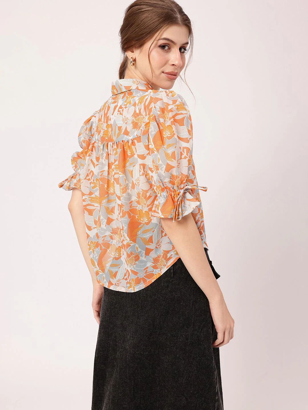 Holiday Charm Tropical Printed Puff Sleeves Shirt - Image 4