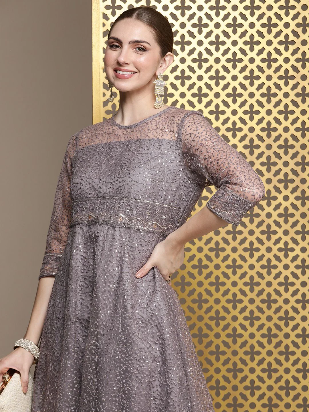 House of Pataudi Embroidered Sequined Jashn Kurta