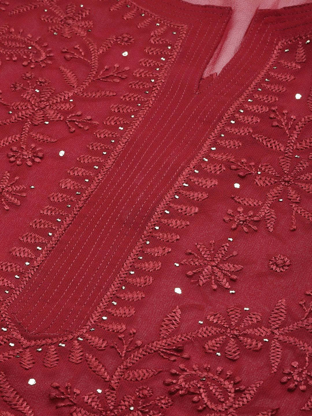House of Pataudi Floral Embroidered Regular Chikankari Jashn Kurta with Trousers & Dupatta - Image 2